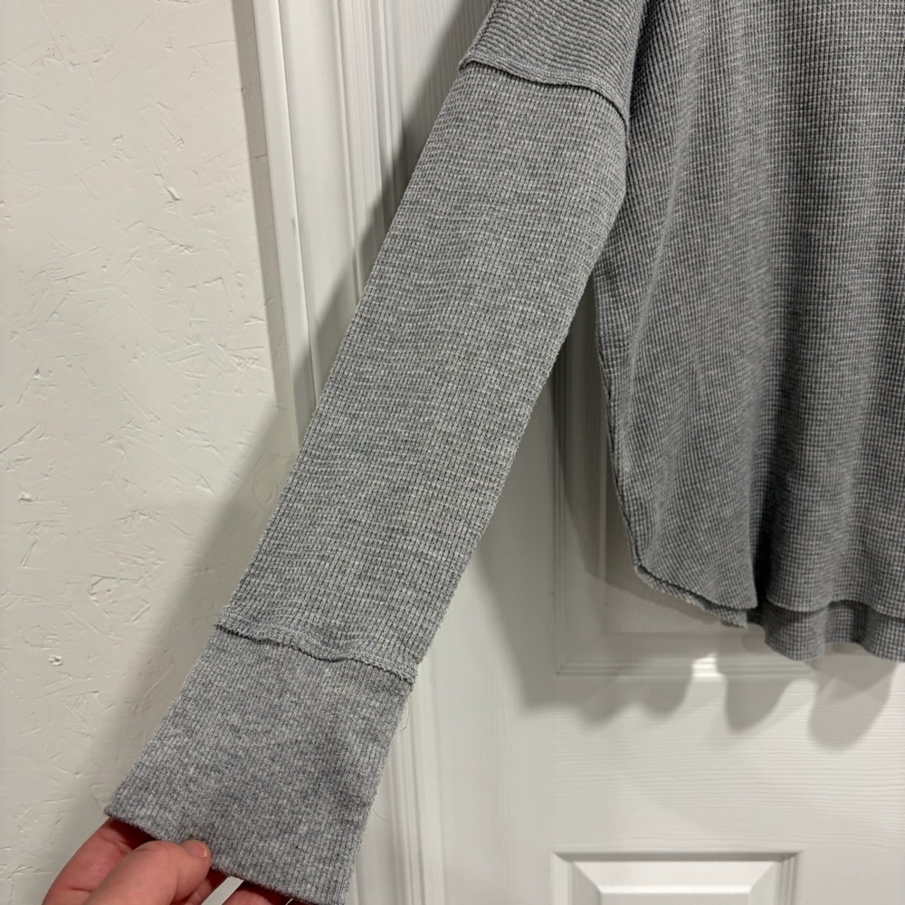 2/$25 TNA Gray Waffle Knit Long Sleeve Shirt with Turtleneck Drop Shoulder - Picture 2 of 8